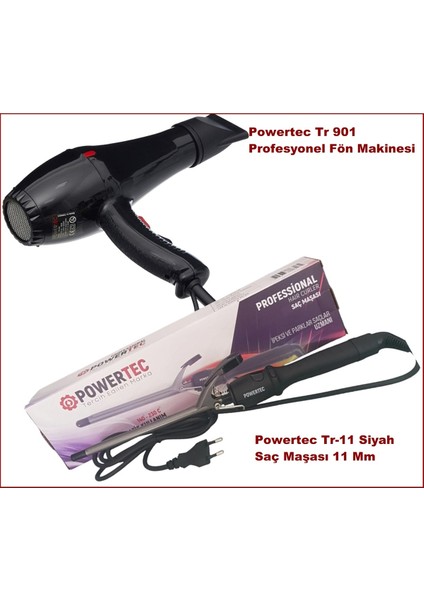 Profesyonel Fön ve Siyah Saç Maşası Seti, 11 Mm, Hızlı ve Güçlü Performans