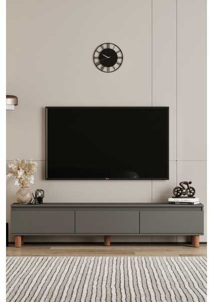 Mila gri Mdf 200 cm Tv Ünitesi Raflı,kapaklı,ayaklı