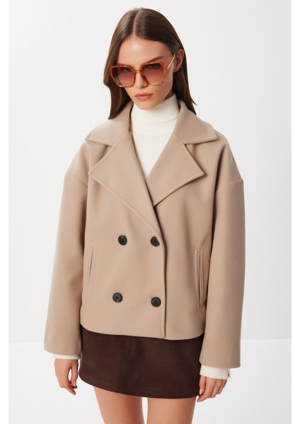 Kruvaze Kısa Kaşe Kaban LGP0029 Bej