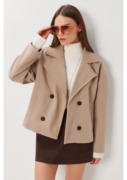 Kruvaze Kısa Kaşe Kaban LGP0029 Bej fiyatları