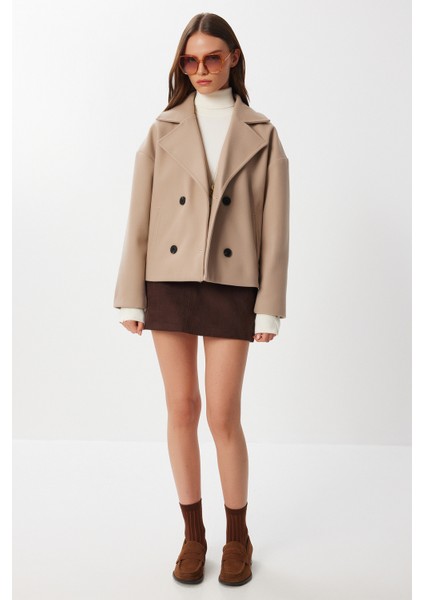 Kruvaze Kısa Kaşe Kaban LGP0029 Bej modelleri