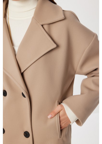 Kruvaze Kısa Kaşe Kaban LGP0029 Bej fırsatları