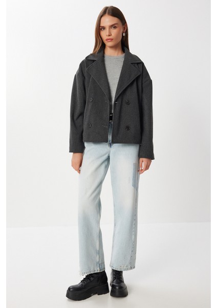 Kruvaze Kısa Kaşe Kaban LGP0029 Antrasit