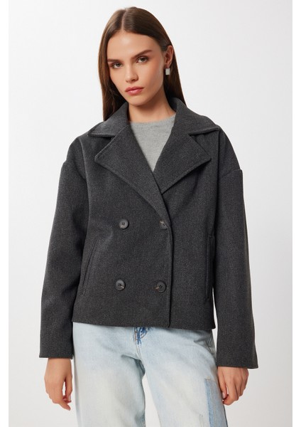 Kruvaze Kısa Kaşe Kaban LGP0029 Antrasit modelleri