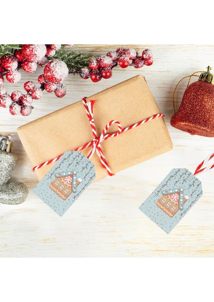 Yılbaşı Ev Temalı Hediye Etiketi, Yeniyıl, Noel Delikli Paketleme Kartı, 50 Adet-4.8x7.5 Cm, Mavi modelleri