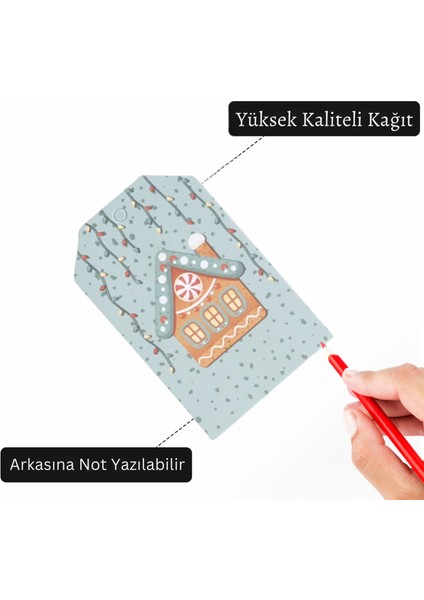 Yılbaşı Ev Temalı Hediye Etiketi, Yeniyıl, Noel Delikli Paketleme Kartı, 50 Adet-4.8x7.5 Cm, Mavi indirimleri