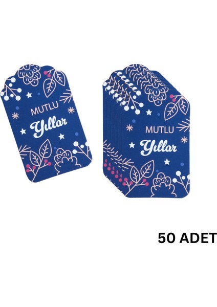 Yılbaşı Mutlu Yıllar Yazılı Hediye Etiketi, Çiçek Temalı Yeniyıl Paketleme Kartı, 50 Adet-4.5x7.5cm