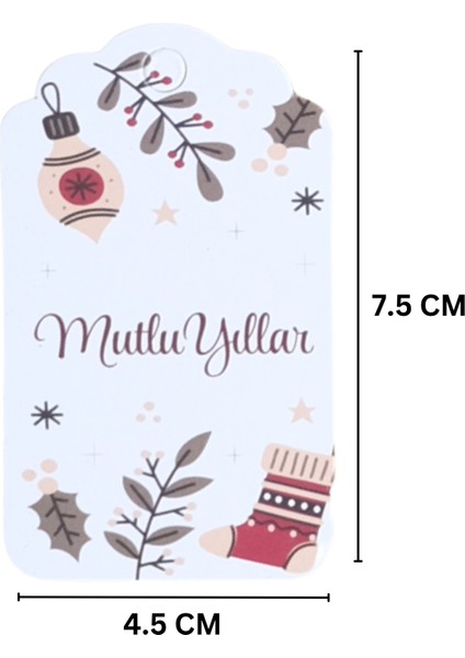 Yılbaşı Mutlu Yıllar Yazılı Hediye Etiketi, Çorap Temalı Paketleme Kartı, 50 Adet-4,5x7.5 Cm, Beyaz fiyatları