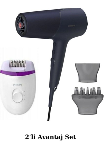 2300W Saç Kurutma Makinesi ve Yıkanabilir Epilatör Seti, Beyaz Renk