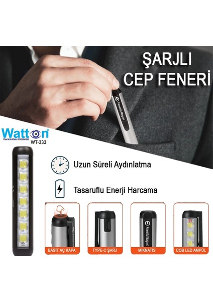 Type-C Girişli Mıknatıslı Şarjlı Cep Feneri WT-333 ( Lisinya ) indirimleri