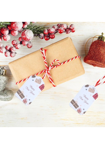 Yılbaşı Happy New Years Yazılı Hediye Etiketi, Yeniyıl Paketleme Kartı, 50 Adet-4,5x7.5cm, Beyaz fırsatları