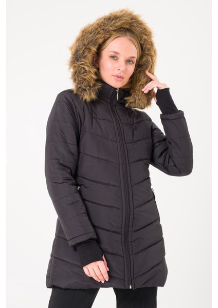 Kışlık Eldivenli Kapüşonu Kürklü Kadın Şişme Mont indirimleri