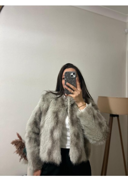 Bej-Kahverengi Karışım Desenli Kancalı Kürk Mont fiyatları