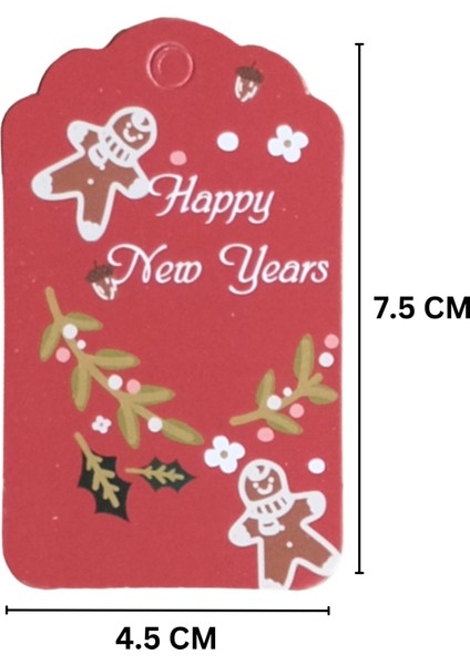 Yılbaşı Happy New Years Yazılı Hediye Etiketi, Yeniyıl Paketleme Kartı, 50 Adet-4,5x7.5cm, Kırmızı fiyatları