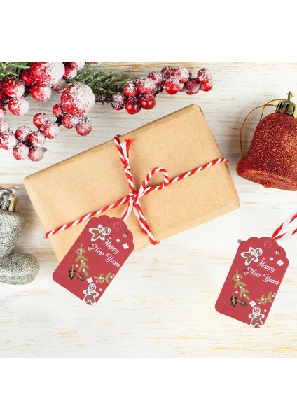 Yılbaşı Happy New Years Yazılı Hediye Etiketi, Yeniyıl Paketleme Kartı, 50 Adet-4,5x7.5cm, Kırmızı modelleri