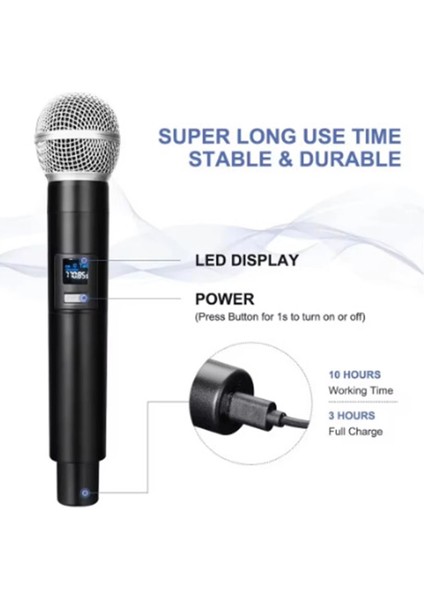 Profesyonel Çiftli Kablosuz Mikrofon Seti Karaoke Şarj Edilebilir 50 Metre Mesafe ( Lisinya ) fırsatları