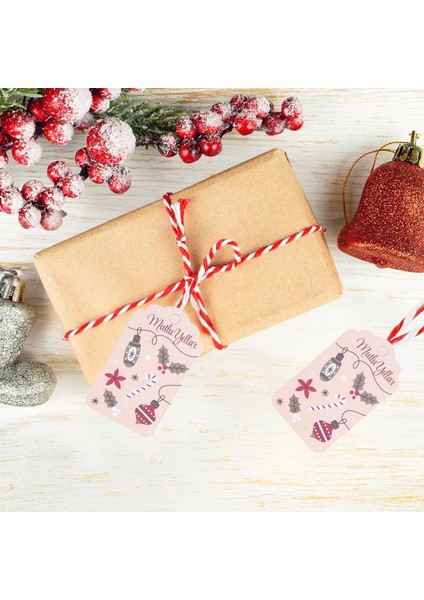 Yılbaşı Mutlu Yıllar Yazılı Hediye Etiketi, Yeniyıl Kokina Temalı Paketleme Kartı, 50 Adet-4.5x7.5cm modelleri