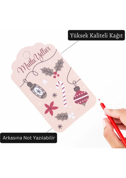 Yılbaşı Mutlu Yıllar Yazılı Hediye Etiketi, Yeniyıl Kokina Temalı Paketleme Kartı, 50 Adet-4.5x7.5cm fırsatları