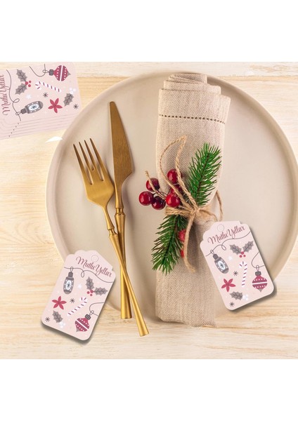 Yılbaşı Mutlu Yıllar Yazılı Hediye Etiketi, Yeniyıl Kokina Temalı Paketleme Kartı, 50 Adet-4.5x7.5cm indirimleri