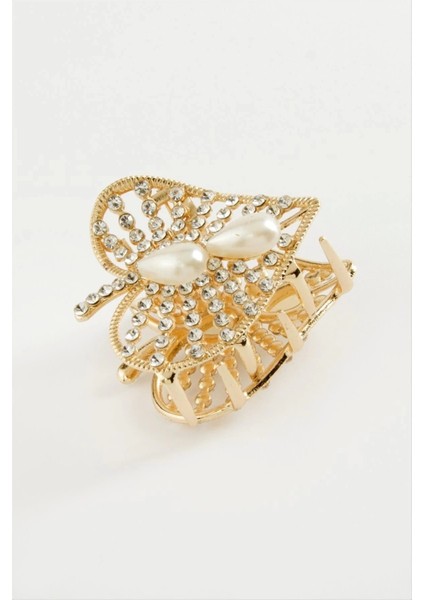 Kalp Inci Taşlı Metal Mandal Toka 4,5 cm