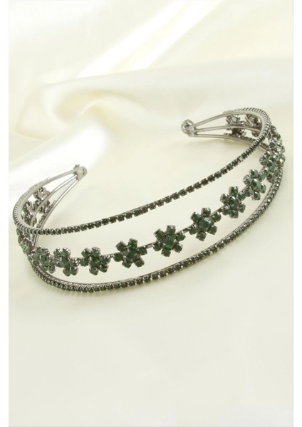 Çiçek Lüks Taşlı Gelin Tacı