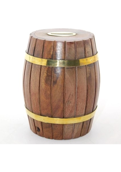 Buğz Pirinç Ahşap Fıçı Kumbara 12.5 cm WB535