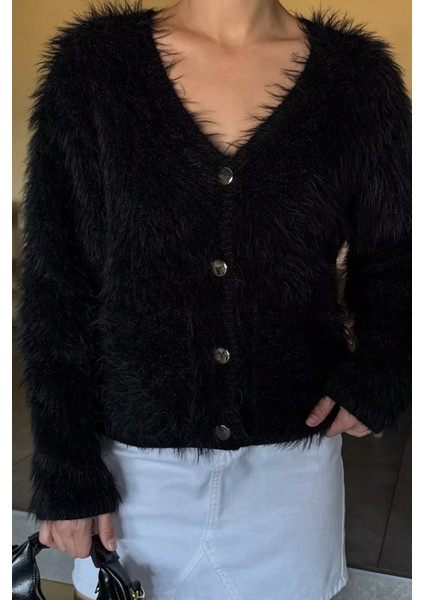 Kadın Çift Cepli Gold Düğme Detaylı Sakallı Yumoş Triko Hırka (S-M-L-Xl Beden Uyumludur.) P-00018434 modelleri