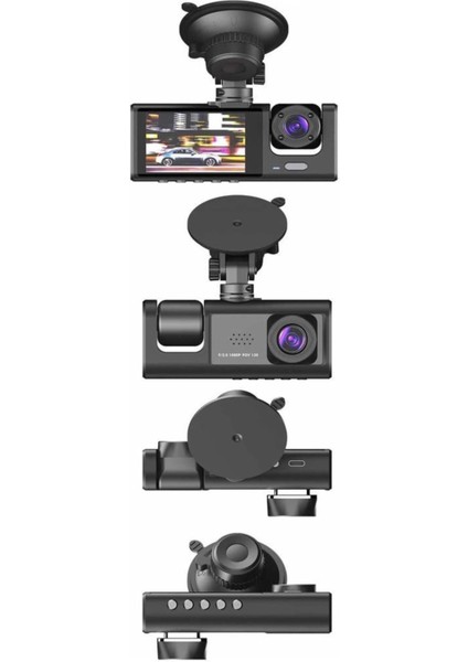 Ta-01 Siyah 1080P Araç Içi 3 Kameralı LCD Ekranlı Gece Görüşlü , G-Sensör , Geri Görüş Kamera