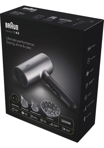 3 Başlıklı 2200W Iontec Difüzörlü Saç Kurutma Makinesi, Beyaz