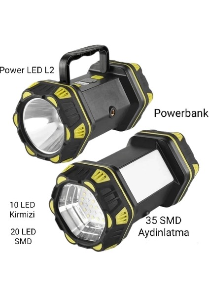 Buğz F-262 Yeni Güçlü Çift Taraflı Taşınabilir Spot ve Işıldak USB Powerbank Şarjlı Fener