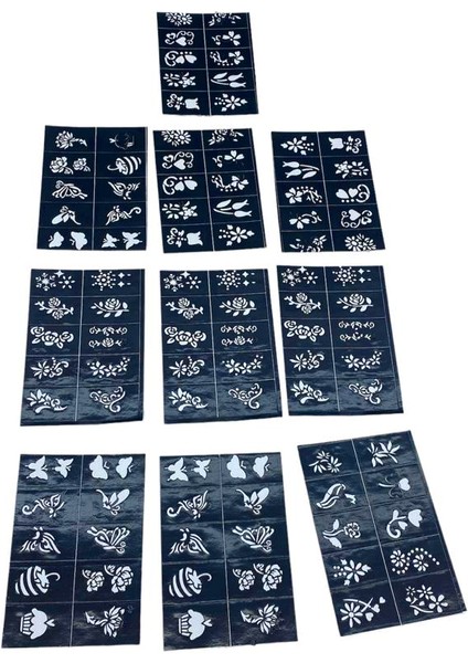 Çiçekli 10X14CM Tüp Kına Desen Çıkartma Şablonu 12 Parça (4989)