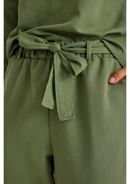 Keten Günlük Rahat Beli Kemerli Kadın İkili Takım Alt Üst