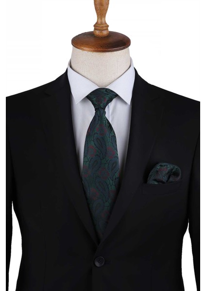 Yeşil Şal Desen Mendilli Klasik Kravat KK13126 modelleri