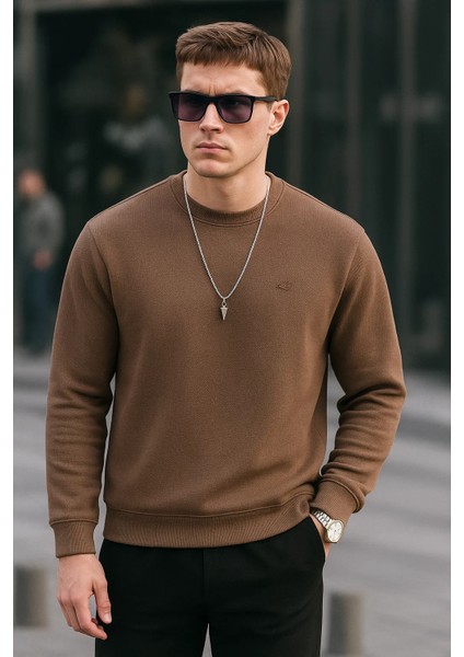Erkek Basic Pamuklu Salaş Kışlık Kahve Sweatshirt fırsatları