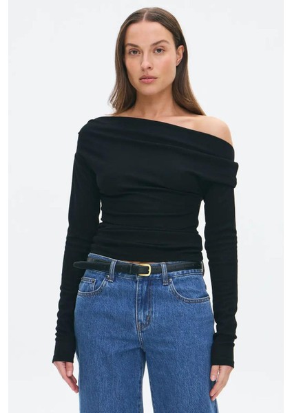 Siyah Kadın Off Shoulder Uzun Kollu Bluz MG2567 fiyatları