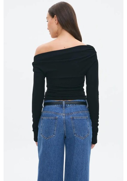 Siyah Kadın Off Shoulder Uzun Kollu Bluz MG2567 fırsatları