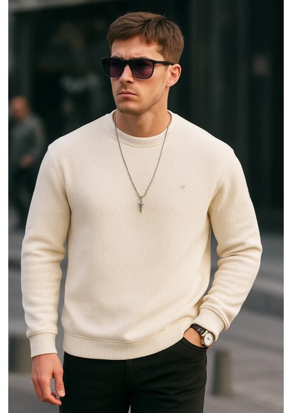 Erkek Basic Pamuklu Salaş Kışlık Krem Sweatshirt fırsatları