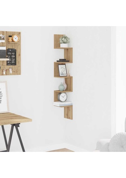 Zig Zag Köşe Duvar Rafı / Kitaplık Atlantik Çam 20X20X130 Modern Minimalist Köşe Rafı modelleri