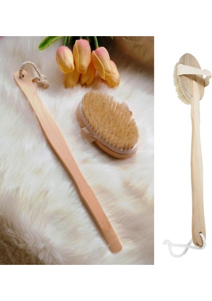 Doğal At Kılı Selülit Karşıtı Sapı Çıkabilen Ahşap Banyo Fırçası (4989) fırsatları