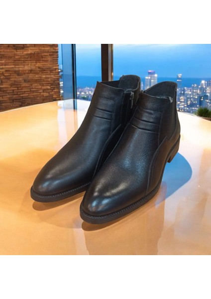 Erkek Hakiki Deri Bot Fantazi Kalıp Kauçuk Kaydırmaz Taban Ince Zarif Siyah ve Kahve S2023 Ayakkabı