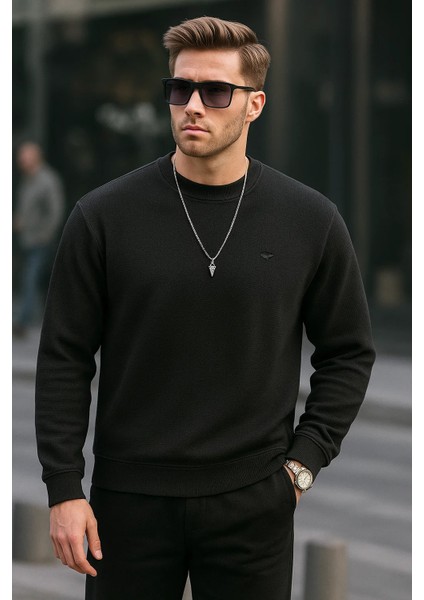 Erkek Basic Pamuklu Salaş Kışlık Siyah Sweatshirt fırsatları