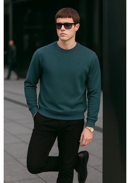 Erkek Basic Pamuklu Salaş Kışlık Bol Mavi Sweatshirt modelleri