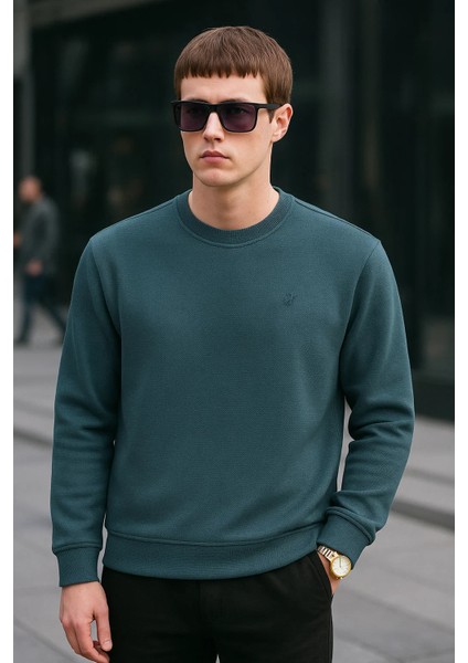 Erkek Basic Pamuklu Salaş Kışlık Bol Mavi Sweatshirt fırsatları