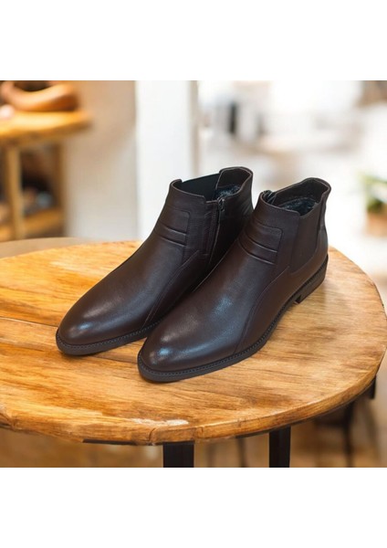 Erkek Hakiki Deri Bot Fantazi Kalıp Kauçuk Kaydırmaz Taban Ince Zarif Siyah ve Kahve S2023 Ayakkabı indirimleri