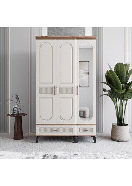 Slope 3 Kapaklı Mdf Ayaklı Tasarım Country Gardırop