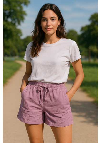 Mor Regular Bağcıklı Kadın Short