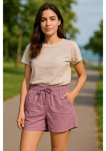 Mor Regular Bağcıklı Kadın Short