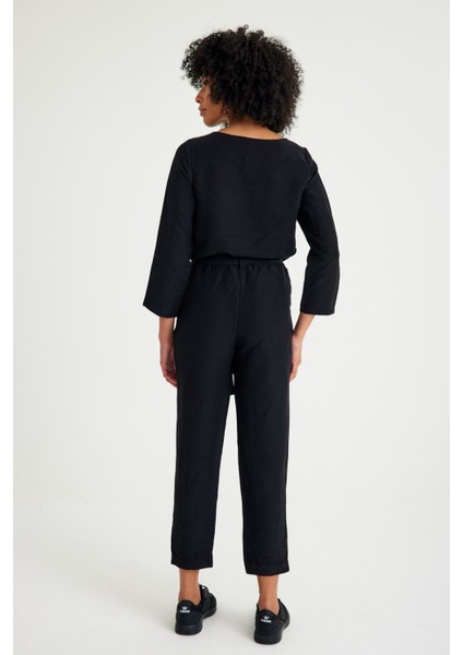 Keten Günlük Rahat Beli Kemerli Kadın İkili Takım Alt Üst