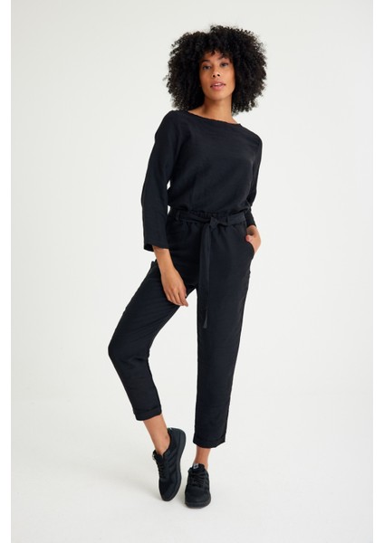 Keten Günlük Rahat Beli Kemerli Kadın İkili Takım Alt Üst