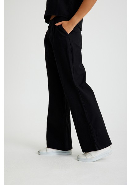 Keten Günlük Rahat Kolsuz Alt Üst Kadın Takım